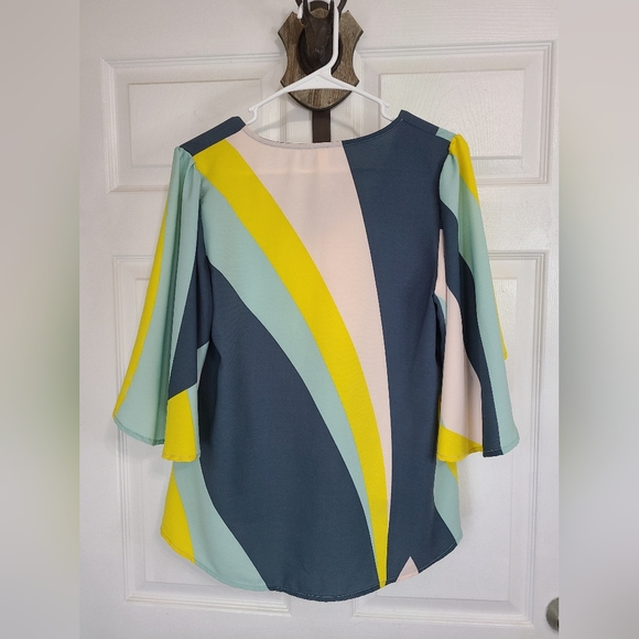 Tyeche Woman's Three Quarter Sleeve Spring Blouse, Size: Small Color: Striped - Picture 9 of 10